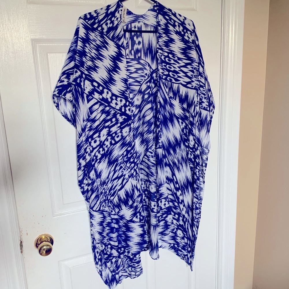 Michael Stars Blue White Abstract Swim Cover Up One Size
